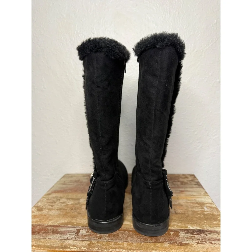 Juicy Couture Girls 5 Riding Boots Black Faux Suede Rhinestones Bow